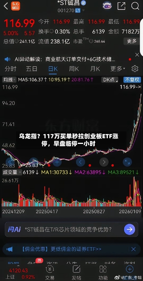 乌龙指？117万买单秒拉创业板ETF涨停	，早盘临停一小时-第3张图片